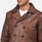 Mens Brown Leather Pea Coat