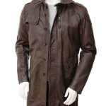 Mens Brown Leather Trench Coat