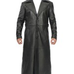 Mens Extra Long Leather Trench Coat